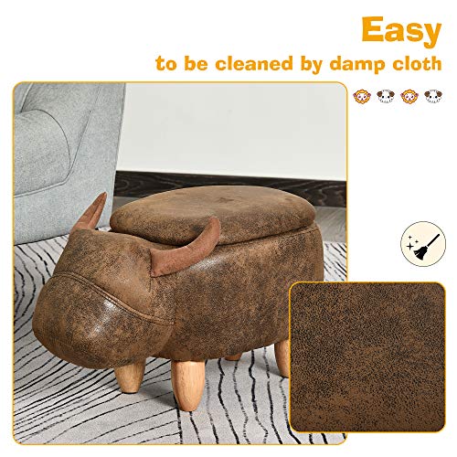 HOMCOM Animal footstool Buffalo Storage Stool Cute Kids Decoration Wood Frame Legs w/Padding Lid Ottoman Furniture - Image 7
