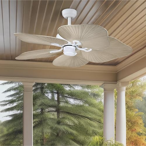 Image of Westinghouse Lighting Oasis Tropical Ceiling Fan, 44 Inch Indoor /Outdoor Ceiling Fan with Remote Control, Matte White Finish, DC Motor