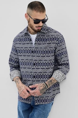 Image of SNITCH Men's Cotton Jacquard Relaxed Fit Overshirt