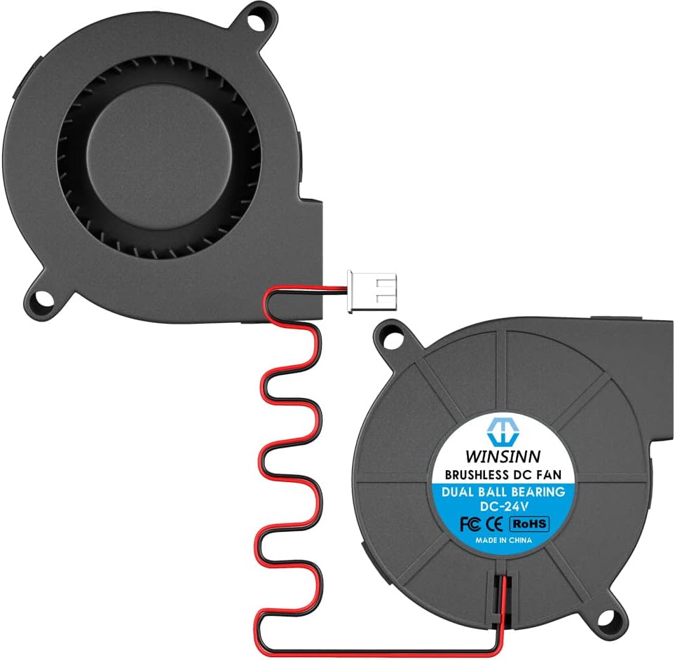WINSINN 5015 Blower Fan 12V, 3D Printer 24 Volt Fans Blower Turbine Turbo Dual Ball Bearing, 1000mm/39in Cable Brushless Cooling 50mmx15mm 2PIN (Pack of 2Pcs)