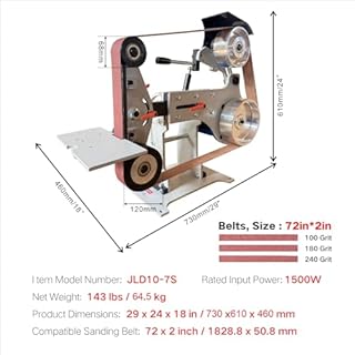 JLD Professional Belt Grinder Sander, 2x72 Inch Belt, 1500W Electric Motor with 2.2KW VFD, 2 sets of grinding kits with 3 grinding methods,Vertical and Horizontal operation includes 3 sanding belts.