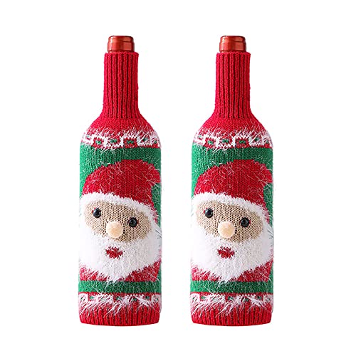 Klobvtt 2 Pièces Couvre-Bouteilles De Vin De Noël, Boules Tricotées Sacs De Cadeau De Vin De Noël, Décor De Vin Réutilisable De Noël pour Bouteilles De Vin Décorations De Fête De Noël Cover