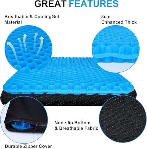 Image of Square Egg Seat Cushion for Long Sitting, (2.4 Inch Extra Thick) Soft & Breathable EggCushions for Pressure Relief, Chair Cushion for Hip Pain, Wheelchair with No Pressure Points-Blue,1PCS