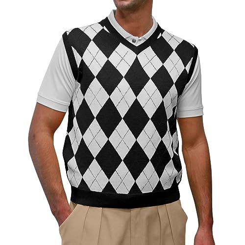 V-Neck Argyle Golf Sweater Vests - GolfKnickers: Mens - Pullover - (EE-6Z)