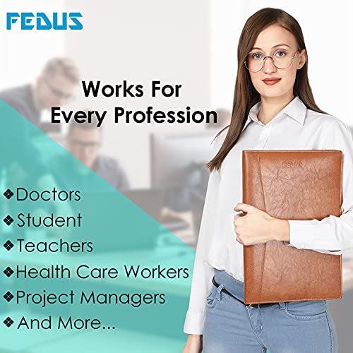 Image of FEDUS Multipurpose Mens & Womens Leatherette Professional File Folders for Certificates, Documents Holder, Document Bag, Portfolio, Executive File Legal Size Documents Holder with 25 Leafs Brown