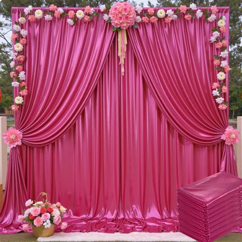 40x10ft Shimmer Hot Pink Sequin Backdrop Curtain for Parties-8 Panels 5x10ft Thick Wrinkle Free Glitter Fuchsia Photo Backdrop Drapes Curtains for Wedding Hot Pink Theme Party Photography Background