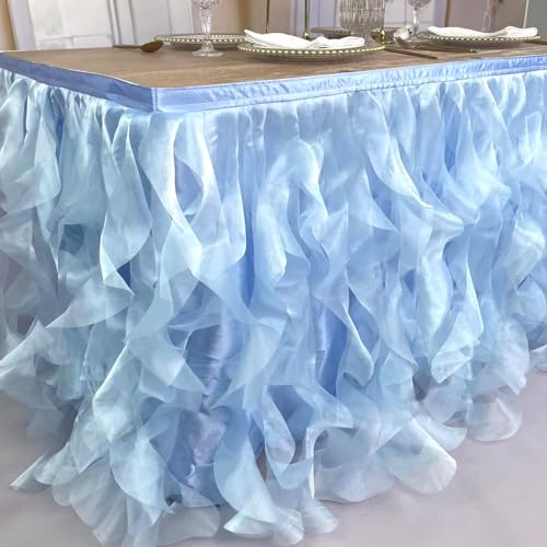 Image of Luxury Organza Mesh Table Skirt Draping Floating Romance - Perfect for Bridal Showers, Birthday Weddings - Clear Flowing Decoration for a Wonderful Main Cake Table (Sky Blue-6ft, 72 inchLx30 inchH)