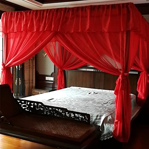 Roter romantischer 4-Eckpfosten Moskitonetz mit luxuriösem Betthimmel, Vorhang, Baldachin, 2-in-1 für Mädchen, Frauen, Erwachsene, Hochzeit, Schlafzimmer, Kinderzimmer, Bettdekoration (rotes