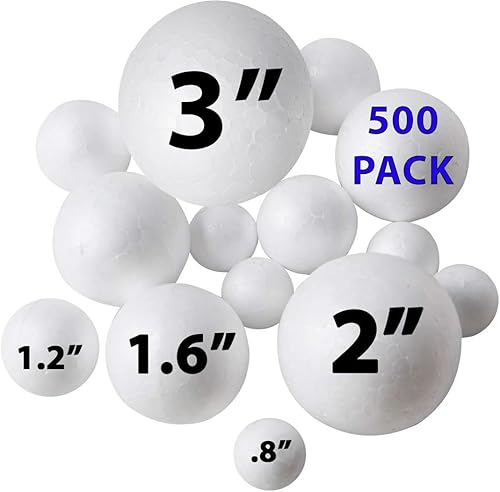 Juego de 500 bolas de espuma grandes, medianas y pequeñas, bolas de espuma para manualidades, bolas de espuma para proyectos escolares, construcción