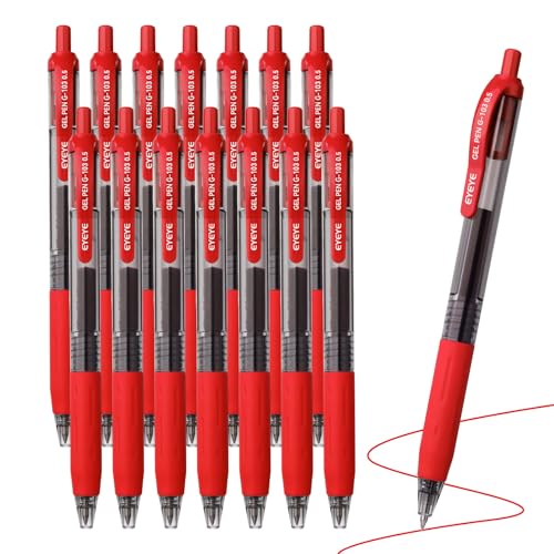 EYEYE Red Gel Pens 15 Pack G103, Retractable, 0.5mm Extra Fine Point, Quick Dry Red Ink Pen Fine Point Smooth Writing Pens for Journaling, School, Office Writing Red 0.5mm 15 Pack