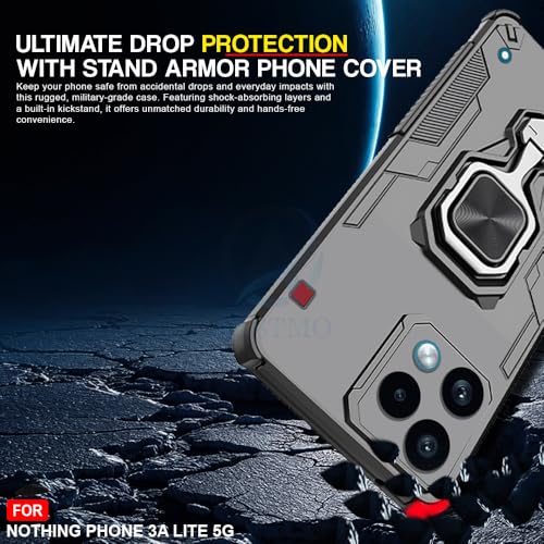 Image of AESTMO Armor Back Cover for Nothing Phone 3A Lite 5G | Ring Holder & Kickstand & Camera Protection in-Built | 360 Degree Protection Back Case Cover (Black)