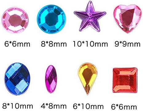 800 Pieces Flat Base Acrylic Rhinestones, 4 to 10 mm Assorted Shapes Multicolor Acrylic Rhinestones for DIY Arts Crafts