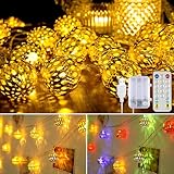 Battery Operated Boho String Lights, 13FT 20 LEDs Big Golden Metal Balls, USB Color Changing Fairy Lights with Remote Timer, Globe Moroccan Orb Decorative Lights for Room Party Xmas Boho Diwali Décor
