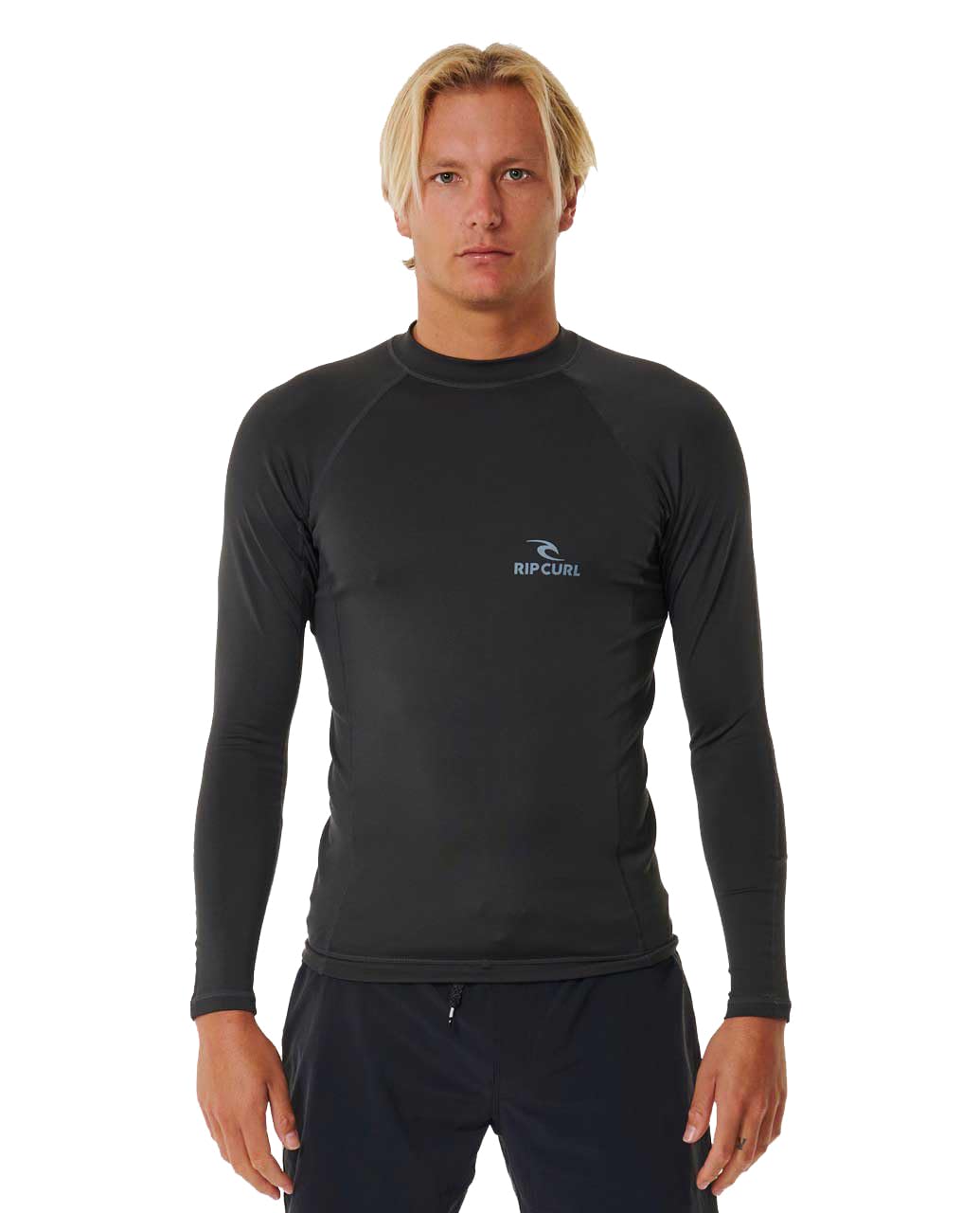 Rip Curl Men's Washed Black Stack Upf Perf Long Sleeve Rash Vest Top - Uv Sun Protection And Spf Properties