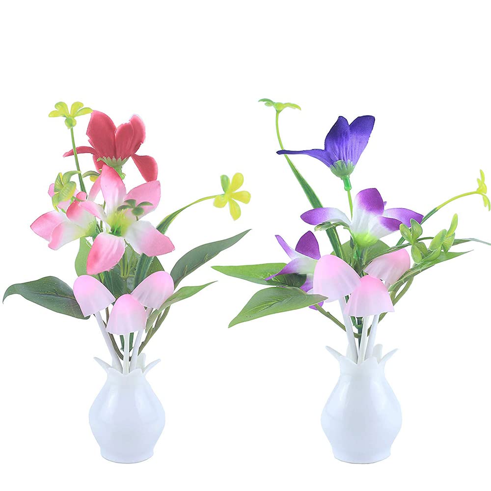 Warmstor 2 Pack Mushroom Night Light, Lily Flowers Plug-in Mushrooms Colors Changing Nightlight Nursery Bed Lamps Colorful Wall Lamp LED Little Night