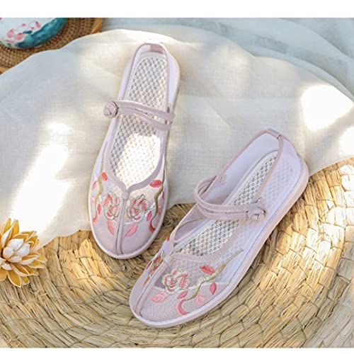 New Flats Cloth Shoes Shallow Stitching Embroidered Mesh Shoes Tendon Bottom Ethnic Style Flat Ladies Cloth Shoes (Color : A Size : Code 36) (A Code 38)3