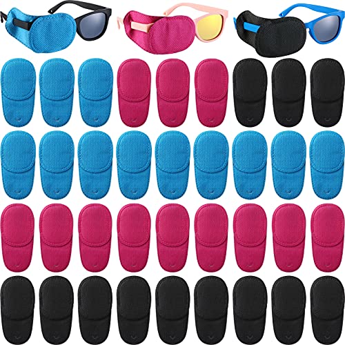 36 Pieces Right Left Eye Patch for Glasses Fabric Glasses Eye Patch Kids Eyeglasses Patch Single Eye Patch for Children, No Irritation to Children's Skin, Medium, Black Blue Red