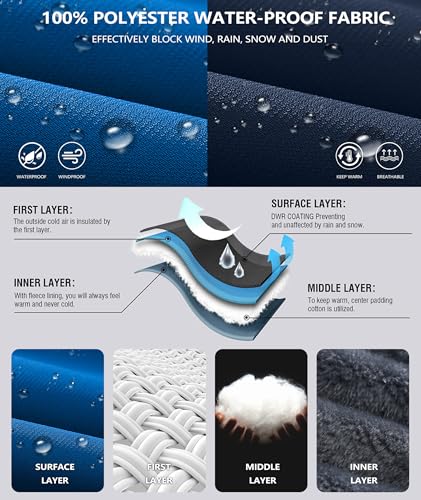 Image of Mens Winter Jackets Waterproof Warm Fleece Ski Jacket with Hood Thermal Windproof Coat Zip Pockets