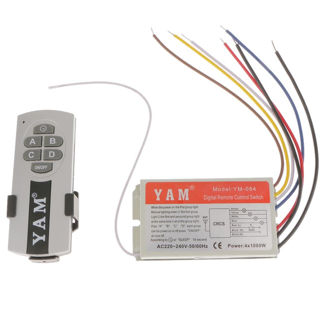 4 way on/off wall lamp light wireless rf remote control switch module receiver+controller