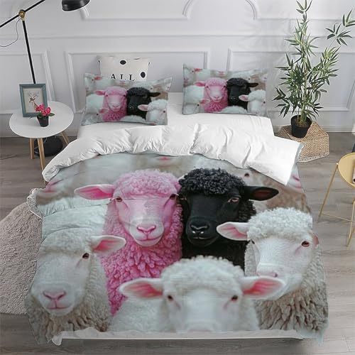 Housse de couette 200x200 cm imprimé 3D animaux en microfibre douce Frère Mouton