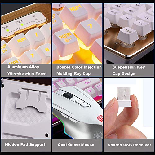 Rechargeable Keyboard And Mouse Wireless Combo,Usb Fast-Charging Full-Size Pc Laptop Mechanical Feel Backlit Gaming Keyboard Adjustable Breathing Lamp &Glowing Mouse With Smart Switch (White) #TOP6