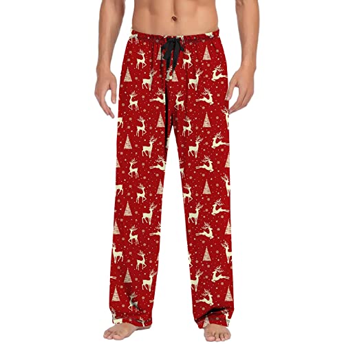 Christmas Pajama Pants for Men Flannel Lounge Pants Elastic Waist Loose Soft Comfortable Print PJ Bottoms Trousers Xmas