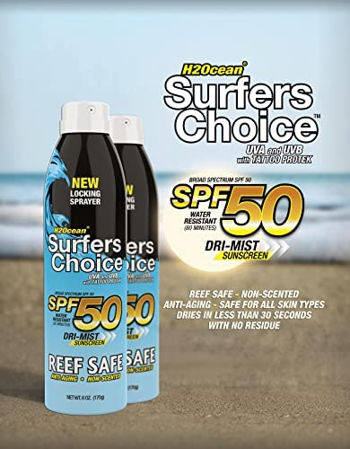 2-Pack H2Ocean Surfers Choice Tattoo Sunscreen Spf 50 Uva/Uvb Sunscreen With Tattoo Protek Quick Dry Reef Safe Water Resistant #TOP2