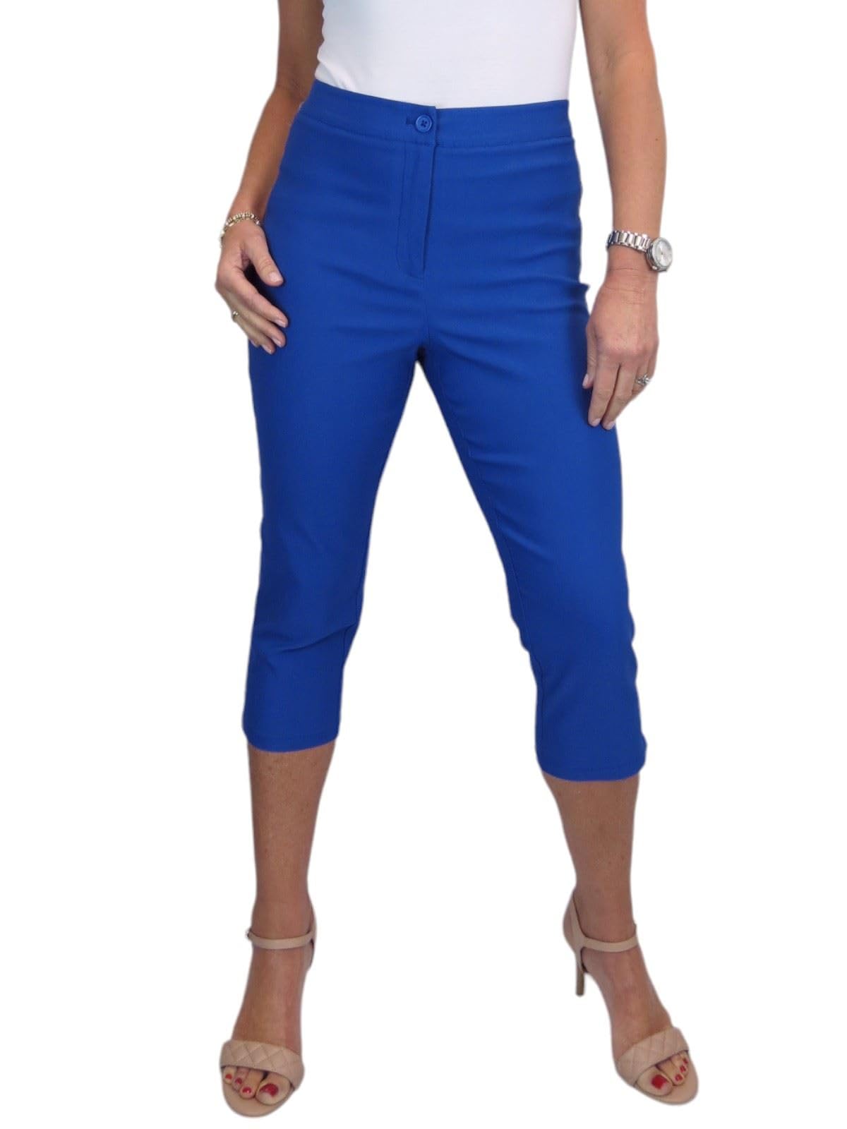 Paulo Due Women's Slim Fit Stretch Cropped Trousers in Royal | Size: 18