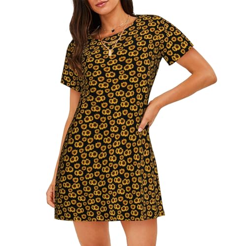 Robe de nuit légère en coton col rond pour femme avec motif tournesols