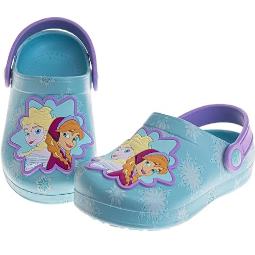 Josmo Kids Frozen Clog Sandal Waterproof Slip-On Slides for Girls - Anna Elsa Closed Toe Clogs with Backstrap - Blue Ice (Size 9-10 Toddler)