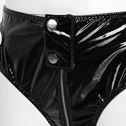 Dpois Women's Shiny Latex Liquid Wet Look Zipper Crotch Hot Pants Booty Shorts Knickers Black Medium #TOP5