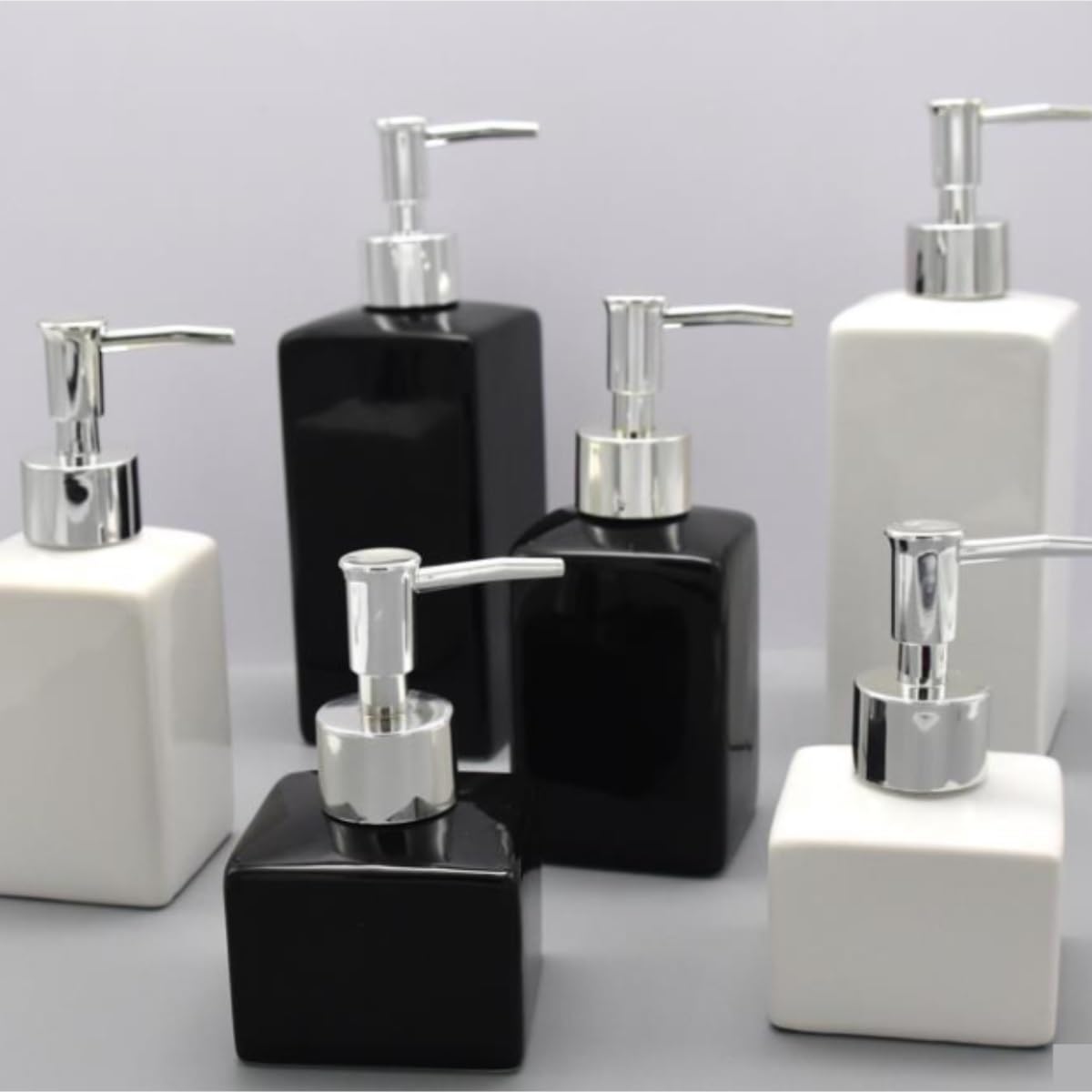 Dispensador de Jabón Líquido Dispensador De Jabón Y Loción Cerámica, Botella Líquido Decorativa Vacía Rellenable con Bomba Botellas de Aseo(Black)