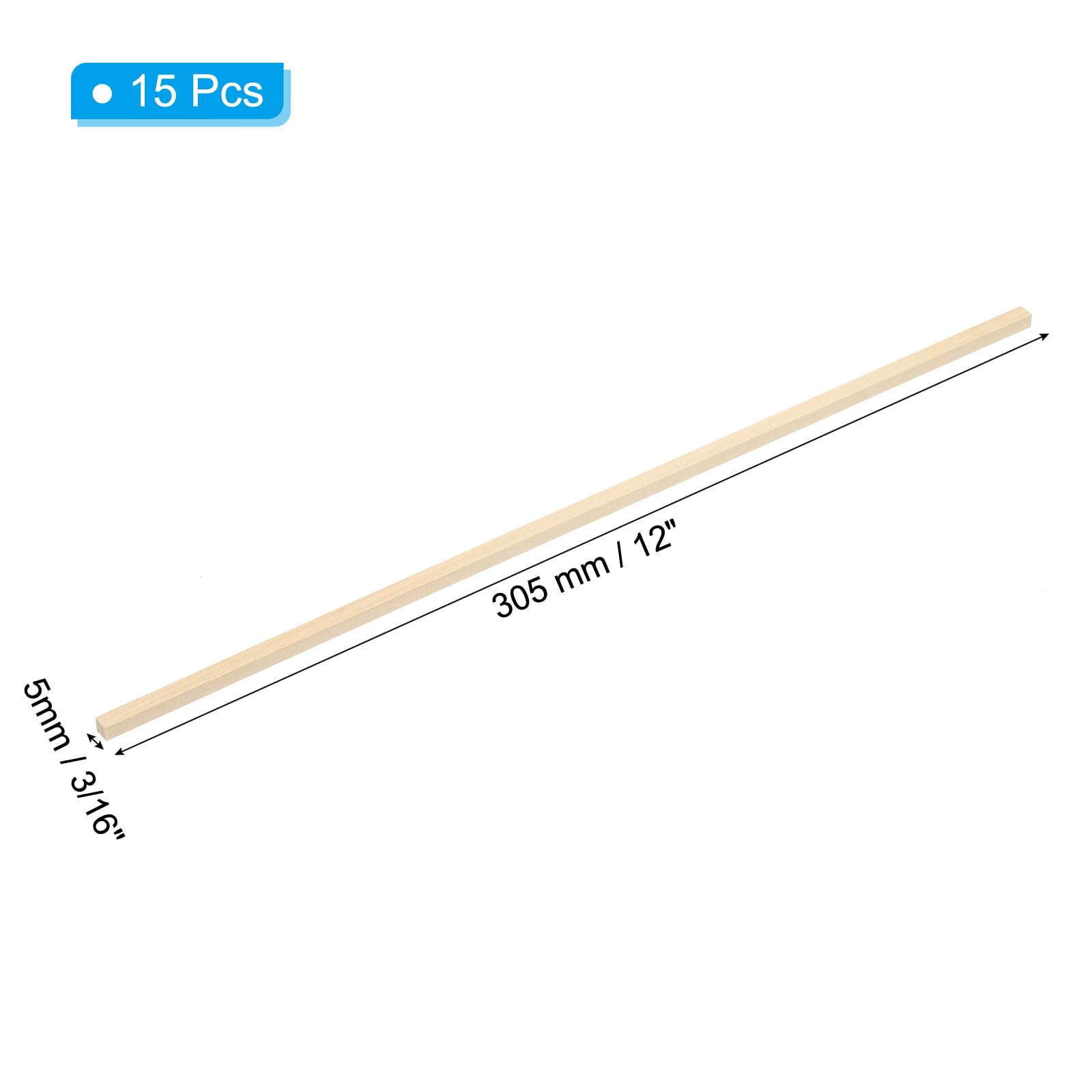 PATIKIL 3/16 Inch Dowel Rods Wood Sticks, 15 Pcs 12 Inch Long Square Wooden Dowels Unfinished Hardwood Sticks for Craft DIY Supplies - Image 2