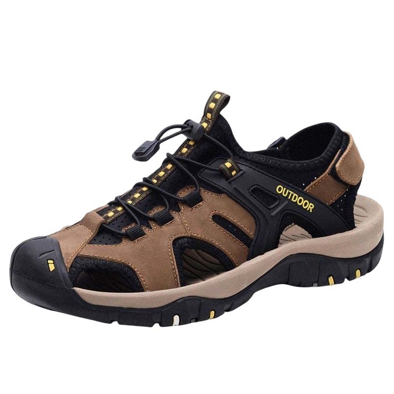 nichangyuyi Men's sandals leather beach sandals summer hole shoes casual leather sandals