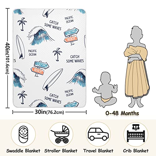 Image of vvfelixl Swaddle Blanket Surfboard Palm Trees Waves Cotton Blanket for Infants, Receiving Blanket, Lightweight Soft Swaddling Blanket for Crib, Stroller, Nursery Blankets, Light Gray, 30 /'' x 40 /''