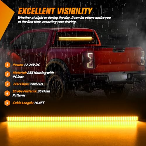 Image of Nilight 144LED Traffic Advisor Strobe Light Bar with Controller Amber | Emergency Warning Lights Hazard Interior Front /Rear Windshield Flashing for Cars Plow Trucks Construction Vehicles
