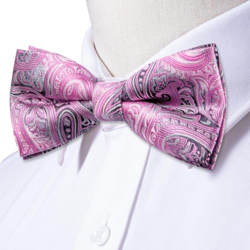 Image of Dubulle Mens Paisley Striped Bowtie Set Pre-tied Bowtie for Men and Pocket Square Set Wedding Business