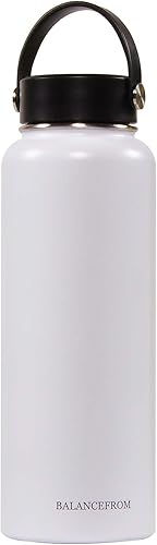 BalanceFrom - Botella de agua de acero inoxidable aislada al vacío, con doble pared, 3 tapas incluidas, boca ancha y estándar, varios colores y