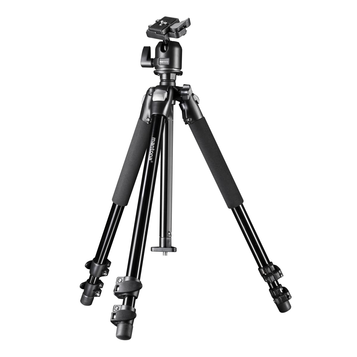 Mantona Treppiede fotografico Basic Scout Max Makro II - 90 x 90 x 615 mm - altezza di lavoro fino a 153 cm/carico max. 6 kg - con testa a sfera, reversibile e seconda colonna centrale - Da viaggio