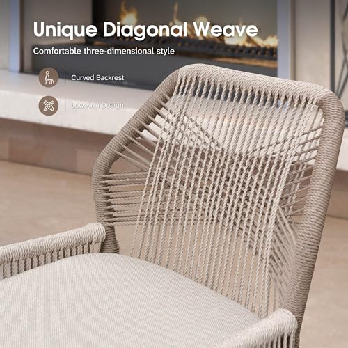 Image of PURPLE LEAF Counter Height Bar Stools Set of 4 Woven Aluminum Modern Barstools with Back and Arms for Patio Balcony Pool Accent Outdoor Kitchen Counter Stool Chairs
