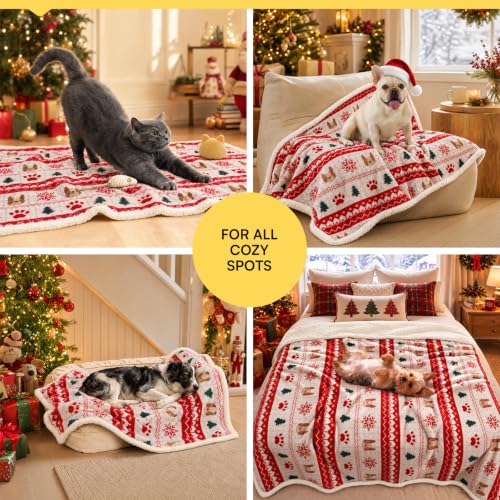 Image of Luciphia Waterproof Dog Christmas Blanket Fleece Sherpa Reversible Soft