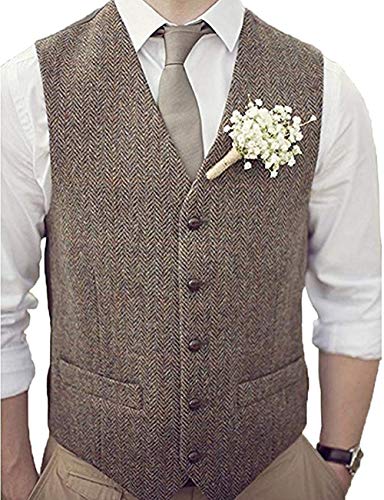 Herringbone Vest Men Big And Tall Suit Waistcoat Slim Fit Groomsmen Vest For Wedding Rustic STMJ0033