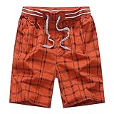 Frestepvie Shorts Herren Karo Herrenshorts Jeans Badeshorts Kurze Hose Sommer Badehose Regular Fit Orange Karo 4XL (Richten nach Tabelle)