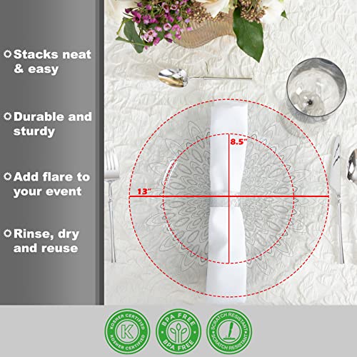 Party Bargains 13-Inch Charger Plates - 96 Pack, Raindrop Transparent Silver, Heavy-Duty Disposable Chargers For Elegant Dining - Ideal For Weddings And Formal Events #TOP1