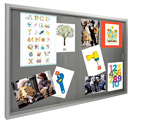 48X36 Indoor Bulletin Board With Gray Fabric Backing, 4' X 3' Enclosed Message Board With Locking, Sliding Glass Doors, Aluminum #TOP3