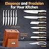 Knife Set – 14 Pieces Kitchen Knife Set with Block – German Stainless Steel Knife Block Set – Pine Wood Knife Block – Built in Knife Sharpener, Dishwasher Safe, Ergonomic Handle Knives, Brown