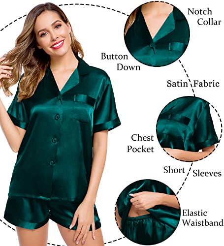 Image of LecGee Womens Silk Satin Pajamas Short Sleeve Loungewear Two-Piece Sleepwear Button-Down Pj Set