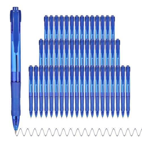 deegtran Pens Bulk, 50 Pack No Bleed Blue Ink Click Pens with Soft Grip, Wholesale Retractable Ballpoint Pens for Office School, Medium Point Smooth 1.0MM