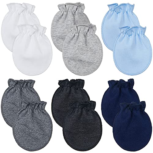 Image of Syhood 6 Pairs Newborn Baby Mittens Cotton No Scratch Infant Gloves Mitten for Baby 0-6 Months Boys Girls