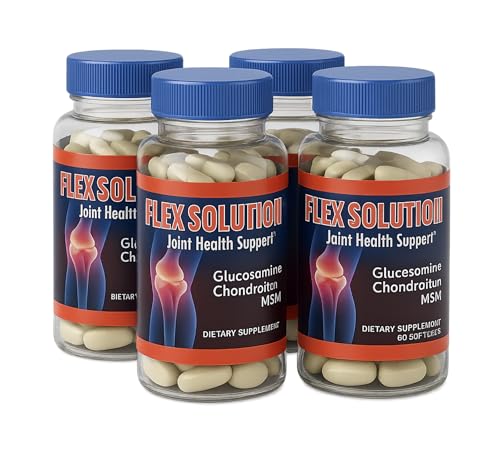 Flex Solution Joint Formula – Glucosamine, Chondroitin, MSM – 4 Bottle Pack (60 Softgels Each) – Daily Use Dietary Supplement – Adult Routine Support – Capsule Format